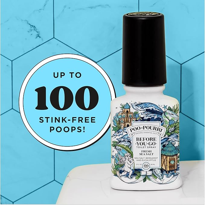 Poo-Pourri Before-You-Go Toilet Spray, Fresh Sea Salt, 2 Fl Oz, Up to 100 Uses, Bathroom Odor Deodorizer with Essential Oils for Home or Work, Travel Essentials, TSA Approved Size, Sea Salt Bergamot