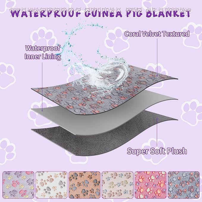 YUEPET 6 Pack Waterproof Guinea Pig Blankets, Fleece Cage Liners, SM | Fleece Bedding for Guinea Pigs, Waterproof Backing, Machine Washable, Soft Fleece Surface, 30 x 16 in, 6 Assorted Colors