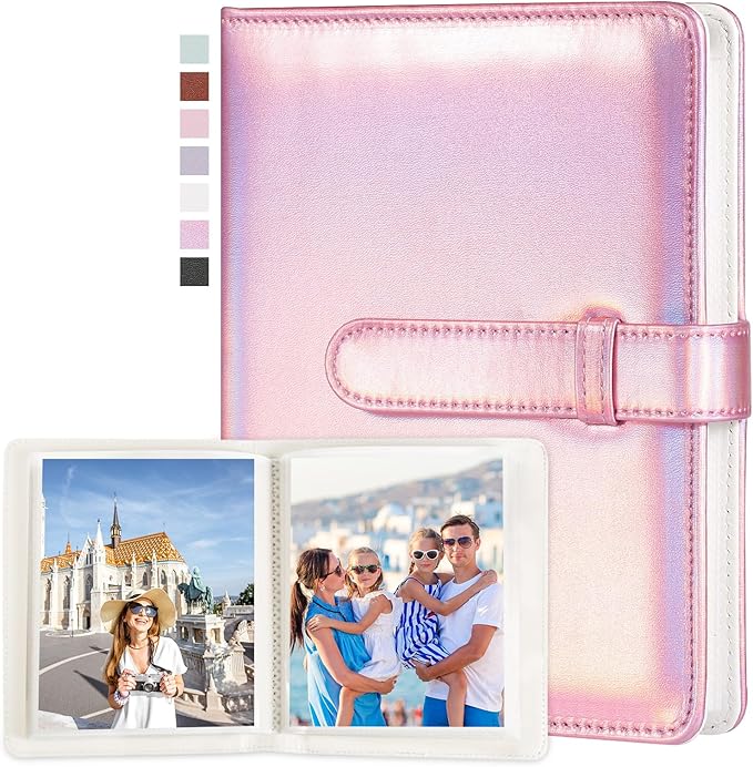 Lifting Photo Album 4x6 with 68 Pockets，Premium Vegan Leather Cover Small Photo Album Book，Mini Picture Album for Family Birthday Anniversary Baby Vacations (Magic Pink)