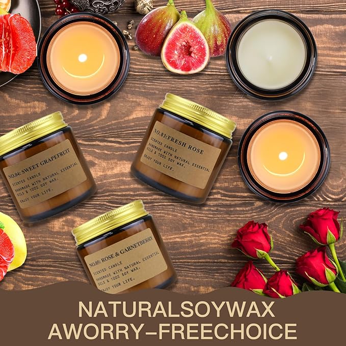 6 Pack Candles for Home Scented, Aromatherapy Candles Gifts for Women, Natural Soy Wax Long Lasting Amber Jar Candles Set for Men, Gifts for Birthday, Valentine's, Mother's, Anniversary, Christmas