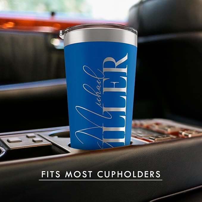 Personalized Tumbler with Engraved Name - 12 Designs, 30 Oz Coffee Tumbler with Slider Lid, Royal Blue, Double Wall Insulated - Custom Gifts for Men & Women