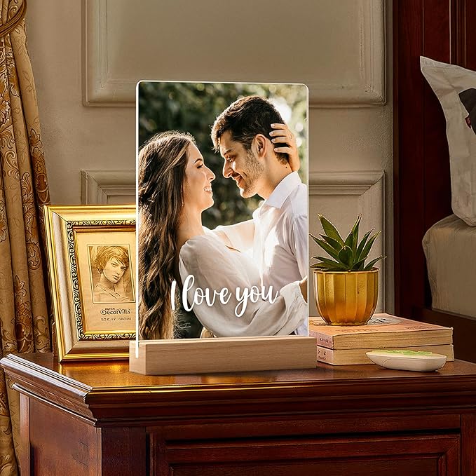 Custom Picture Frames with Photo, Personalized Photo Frame with Night Light, Customized Picture Frame, Personalized Christmas Anniversary Couple Gifts for Women Men Girlfriend Boyfriend Her Him