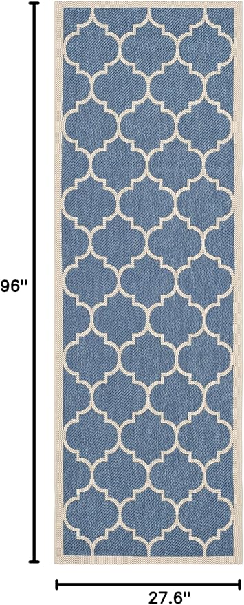 SAFAVIEH Washable Rug Outdoor Courtyard Collection - 2'3" x 8' Runner, Blue & Beige, Non-Shedding & Easy Cleaning, Ideal for Patio, Entryway, Mudroom, Hallway, Kitchen (CY6914-243)