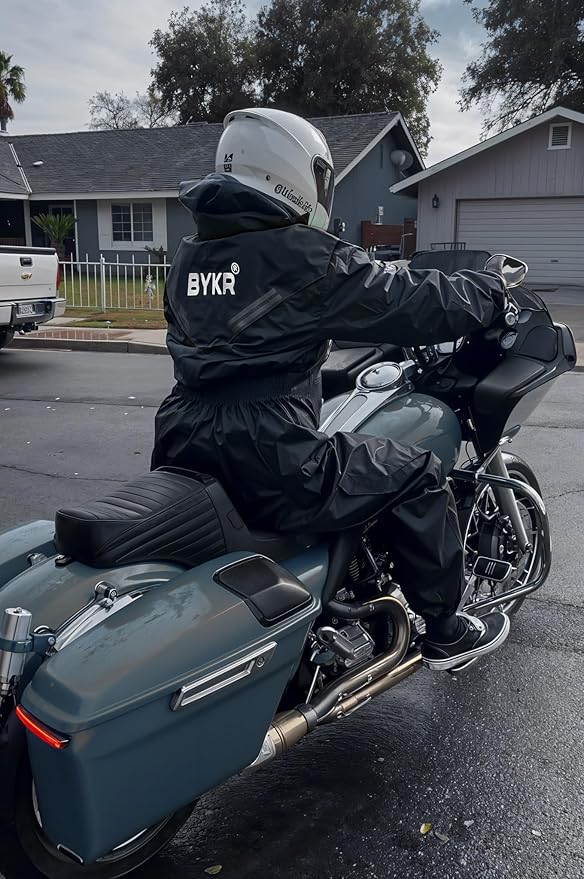 BYKR Waterproof Outdoors Motorcycle Rain Suits for Men & Women Cycling 2-Piece Breathable & Windproof Wet Weather Protection