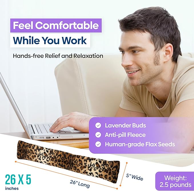 SunnyBay Microwave Heating Pad, Microwavable Heated Neck and Shoulder Wrap, Soothing Weighted Moist Heat or Ice Pack with Flaxseed and Lavender, 26x5 Inches, 2.5 lbs, Leopard