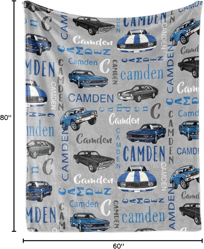 Personalized Car BlanketWith Name for Boys,Custom Name Blanket for Kids,Soft Flannel Car Toddler Blanket Customized Gift for Birthday Christmas Baby Shower Newborn Gift 60in X 80in 2-car Gray