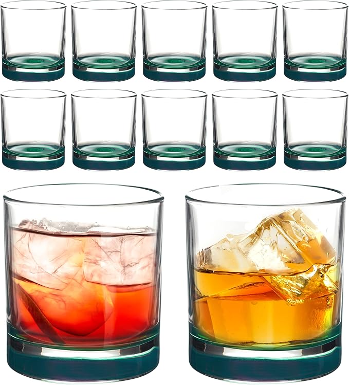 DISCOUNT PROMOS Lexington Rocks Whiskey Glass 10.5 oz, Set of 12, Bulk Pack - Perfect for Scotch, Bourbon, Whiskey, Cocktail - Green