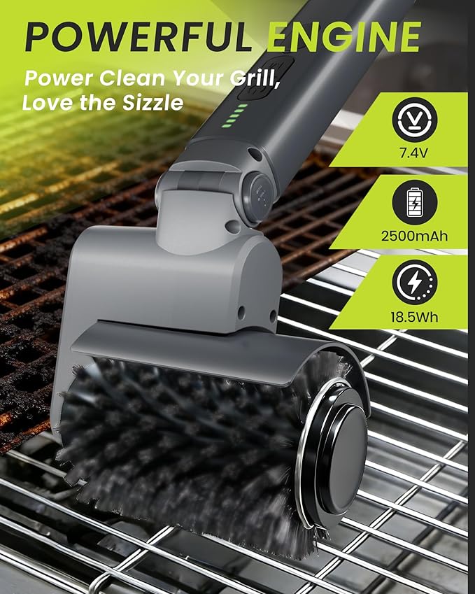 KISUFU [7.4V High-Power] Electric Grill Brush, 68W Motorized BBQ Scrubber with 50kg.f Torque, Bristle Free Grill Brush for Outdoor Grills, 150 Mins Runtime Heavy Duty BBQ Cleaning Tool