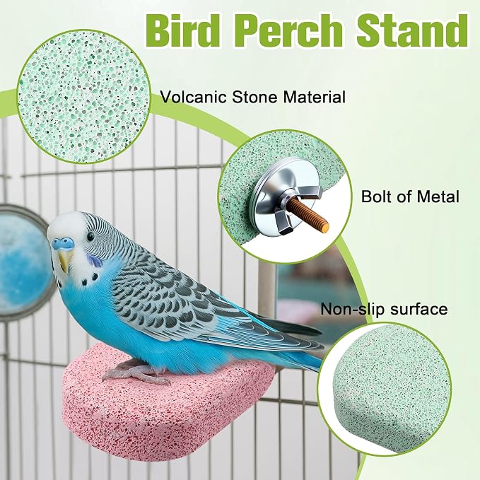 4 Pack Bird Beak Grinding Stone, Pumice Lava Ledge for Birds, Chinchillas, Hamsters, Parrots, Bird Perch Stand Climbing Ledge, Teeth & Beak Grinding Block (Short)