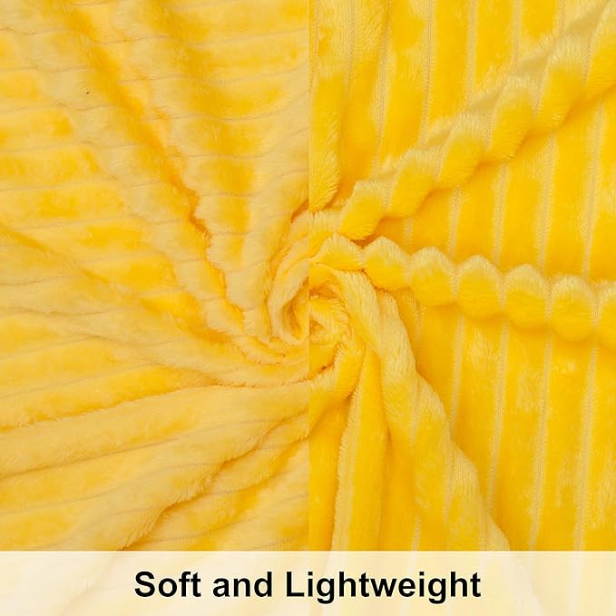 NTBAY Plush Flannel Twin Bed Blanket, 60x80 Inches Soft and Warm Lightweight Bed Blanket with Striped Texture for Couch, Sofa, All Seasons, Yellow