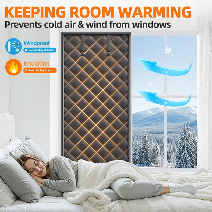 Window Insulation Kit for Winter 47"x63" Cold Weather Thermal Curtain with Heavy Cotton, Insulated Window Cover for Winter & Windows Draft Blocker for Winterizing Windows in Home RV Basement–Black
