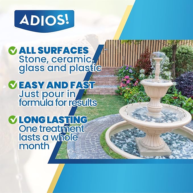 Fountain Cleaner and Clarifier for Outdoor and Indoor Fountains – Safe for Plastic, Metal, Glass and Stone (32oz)