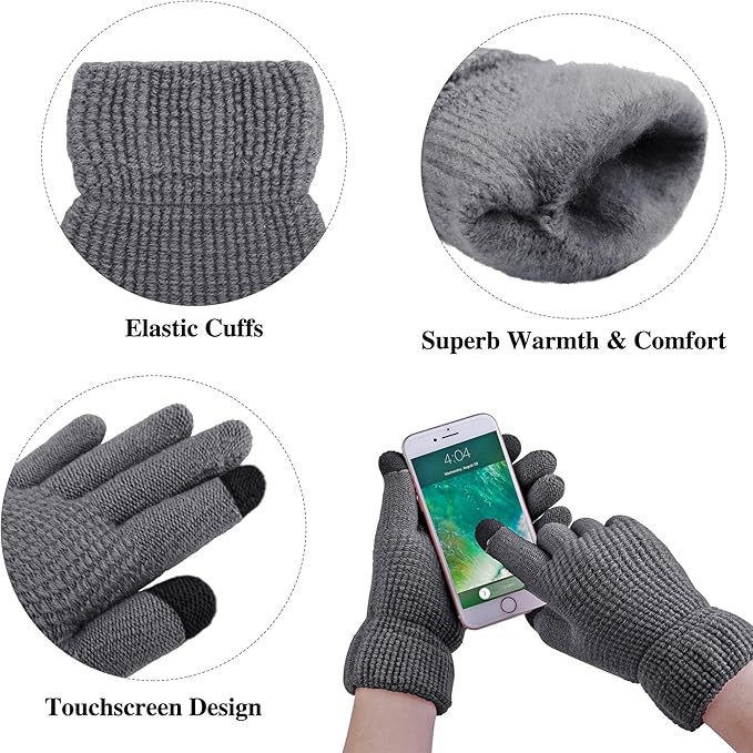 Aneco Womens Winter Warm Sets Knitted Fur Pompoms Beanie Hat Circle Loop Scarf Touch Screen Gloves Winter Favor Accessories