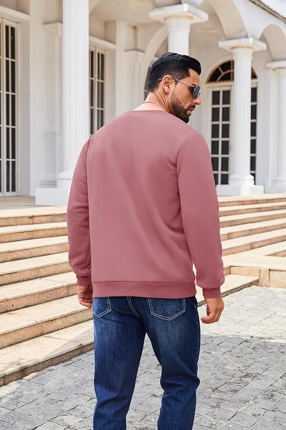 Boladeci Men's Full Sherpa Lined Crewneck Sweatshirts Heavy-weight Fleece Pullover Thick Thermal Long Sleeve Cotton