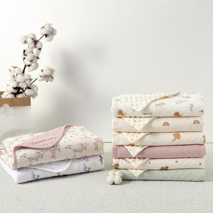 CREVENT 30''X40'' Organic Muslin Cotton Baby Blanket for Newborns, Soft Mink Backing, Essential for Baby Shower Birthday Gift - Bear 75X100cm