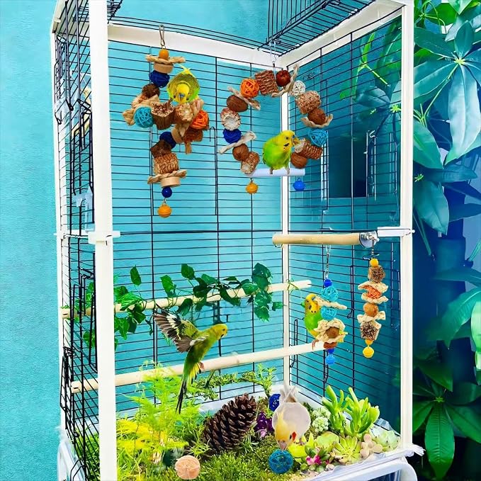 Parakeet Parrot Swing Toys,Bird Cage Hanging Chewing Toys | Natural, Parrot Foraging Toys, For Budgerigar Conure Cockatiel LoveBirds Finches