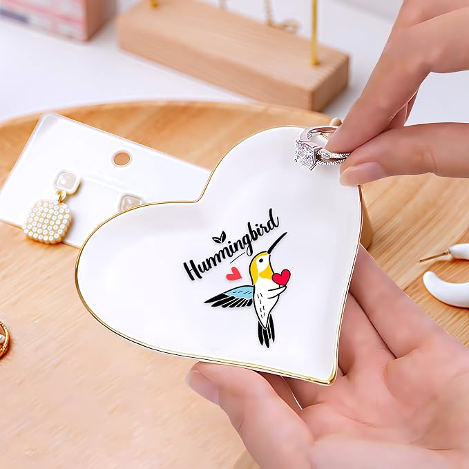 Hummingbird Ring Holder Dish Tray, Gifts For Women Teens Girls, Hummingbird Lovers Themed Stuff Things Decor Merch, Home Room Ring Earrings Necklace Organizer Holder!