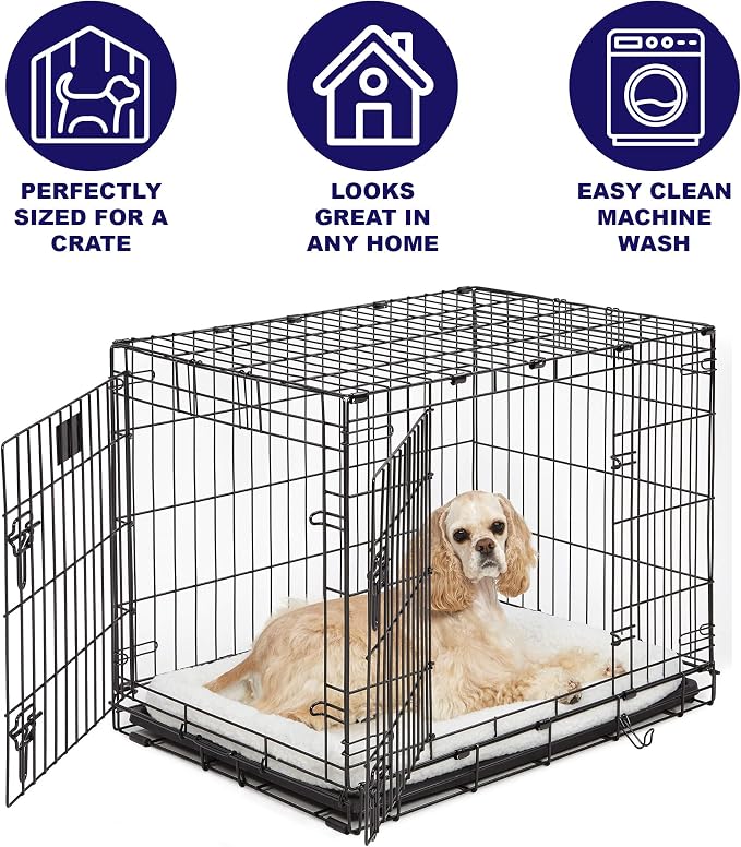 MidWest Homes for Pets QuietTime XXS Dog Bed – White Fleece Bolster, Ultra-Soft and Machine Washable, Fits 18-Inch Crates and Carriers, for Small Dogs and Cats (Pack of 2)