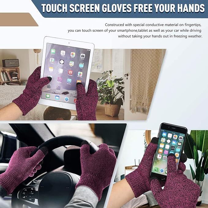 Winter Beanie Hat Scarf Touchscreen Gloves Set for Men and Women, Beanie Gloves Neck Warmer Set with Warm Knit Fleece Lined