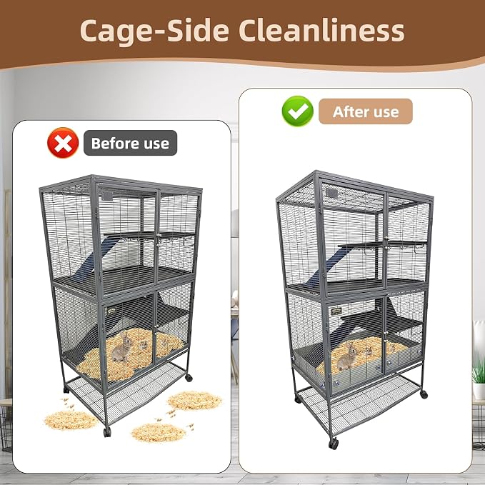 Anti-Rust Aluminum Scatter Guards for Ferret & Critter Nation Cages | Urine & Poop Guard Panel, Adjustable Fence to Keep Floor Clean for Ferrets, Chinchillas, Rats (Silver, Single Layer Set)