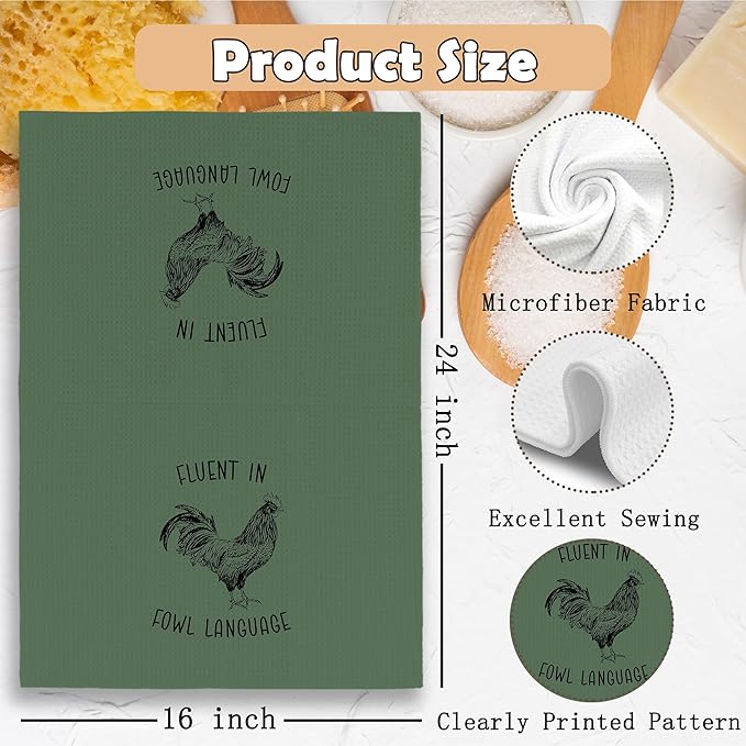Chicken Kitchen Towels Funny Dark Green Dish Towel with Sayings 16x24 Inches, Chicken Lover Gift Decorative Absorbent Dishcloths Tea Towels for Kitchen Bathroom Decor, Humorous Gifts for Women