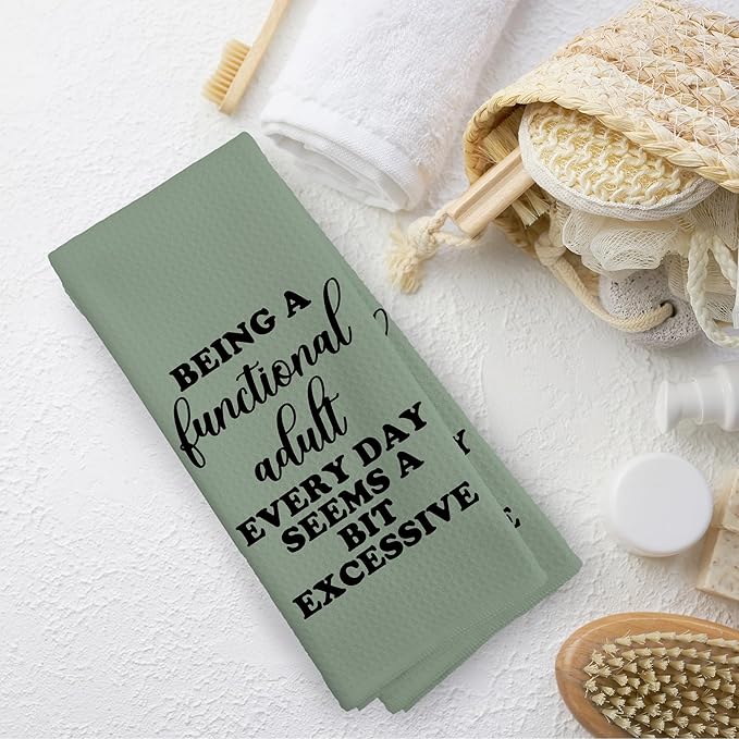 Funny Sarcastic Adult Green Dish Towels 16x24 Inches, Decorative Absorbent Hand Tea Kitchen Bathroom Towels