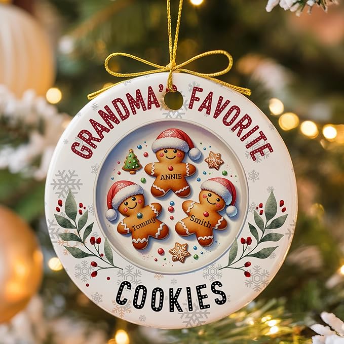 Family of 3 Personalized Christmas Ornament 2025, Custom Gingerbread Family with Names, Ceramic Holiday Keepsake for Tree, Mantle, or as a Unique Xmas Gift