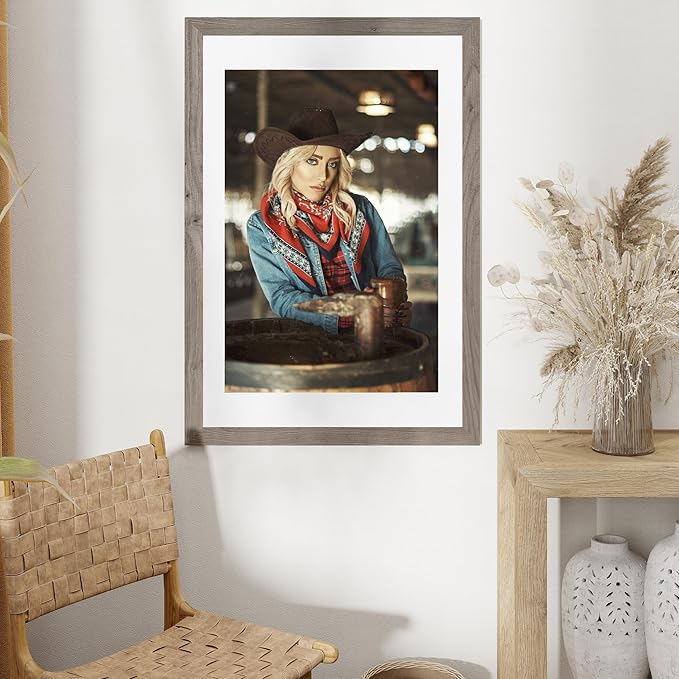 Fun Memories 24x36 Poster Frames, 24x 36 Solid Wood Picture Frame, Picture Frame 20x30 with Mat or 24 x 36 Without Mat, 24" x36" Large Poster Frame with Tempered Glass for Wall Mount, Grey, 1 Pack