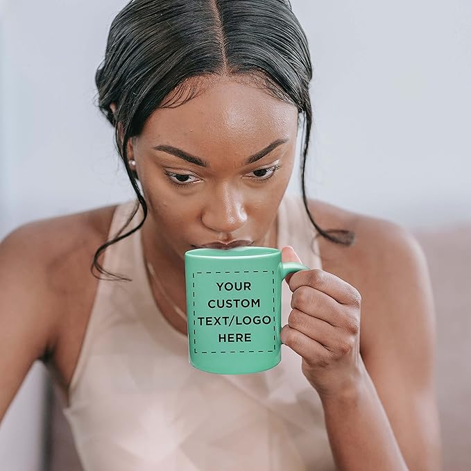 Custom Ceramic Coffee Mugs 11 oz. Set of 100, Personalized Bulk Pack - Coffee cup set, Iced coffee cup, Gaming mug - Teal
