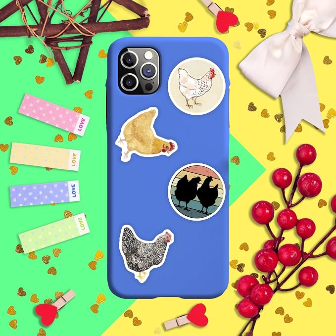 Chicken Stickers for Water Bottle and Laptop - Chicken Party Supplies & Decorations, Waterproof Vinyl Decals, Cute Animal and Farm Stickers, Gifts for Women & Men
