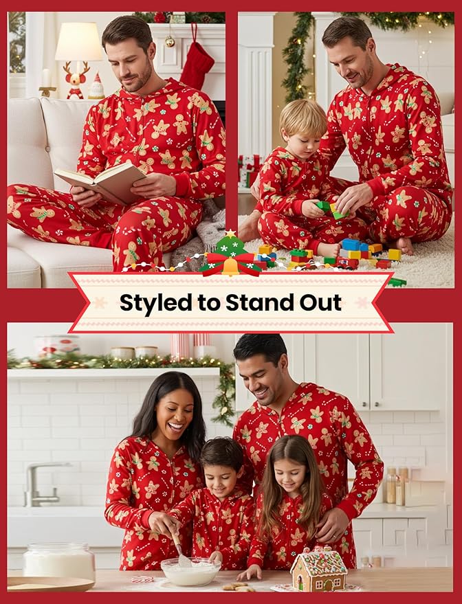PATPAT Matching Family Christmas Onesie Pajamas – Holiday Hooded Jumpsuit Sleepwear PJs Couples Xmas Loungewear with Socks