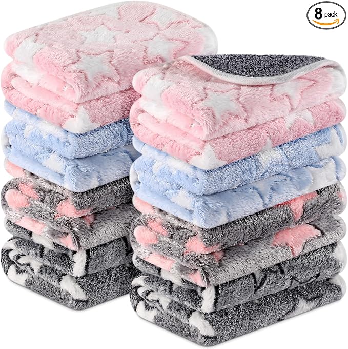 Tudomro 8 Pcs Guinea Pig Fleece Cage Liners, Big Star, 16 x 24 Inch | Washable Reusable Small Animal Bedding, Absorbent Blankets for Ferret Chinchilla, Soft Fleece Mat Pads Protect Furniture