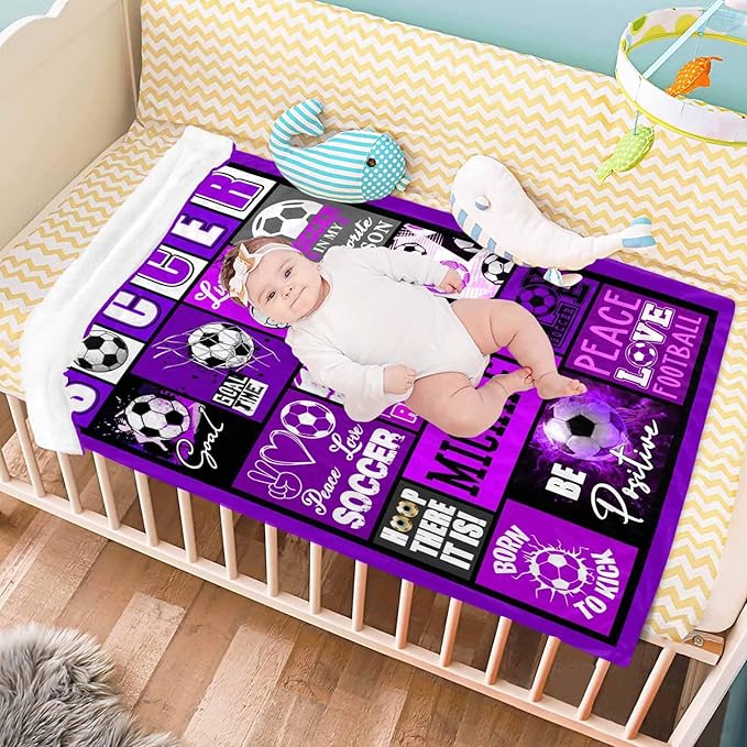 D-Story Personalized Custom Blankets with Name, Monogrammed Soccer Blanket Gifts for Kids & Baby