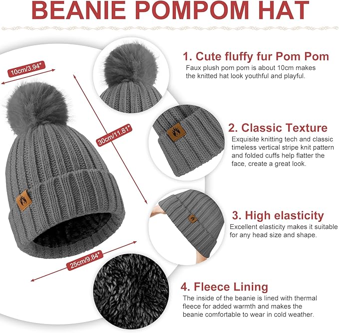 UMIPUBO Winter Beanie Hats Scarf Touch Screen Gloves Fuzzy Socks Ear Muffs 5pcs Set for Women Winter Ski Outing Set