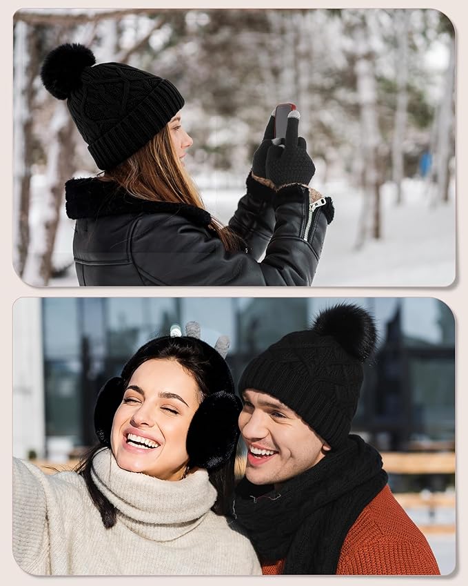 Geyoga 6 Pcs Winter Warm Set for Women Warm Beanies Hats Touchscreen Gloves Long Scarf Ear Muffs Socks Winter Gifts for Women