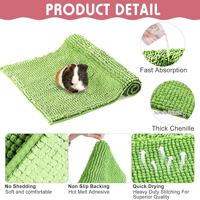 Amylove 4 Pcs Guinea Pig Cage Liner 16 x 24 Inch Washable Chenille Pee Pads Pet Dog Cat Bedding Training Mat Reusable for Small Animals Puppy Bunny Hamster Chinchilla