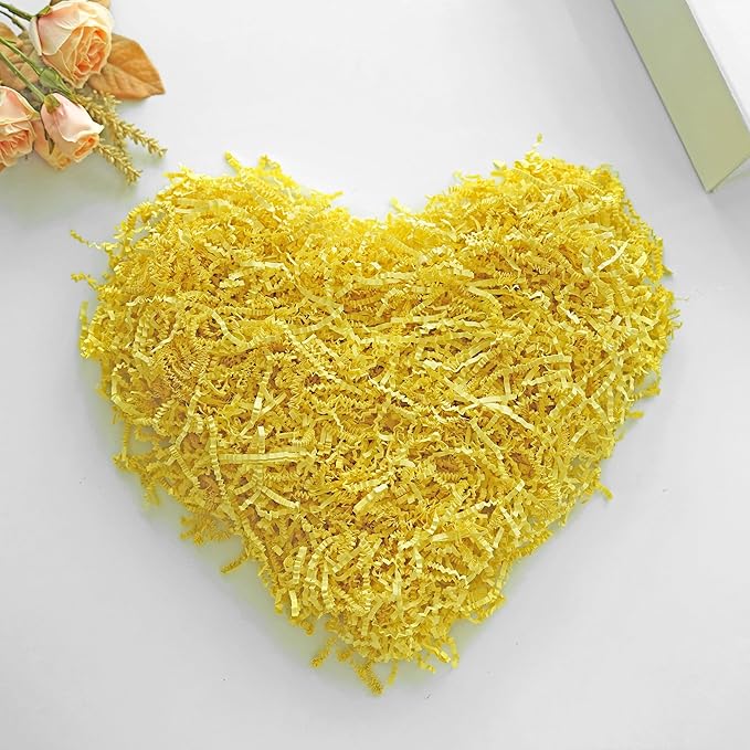 Bobobag - 1LB Crinkle Cut Paper Shred Filler Recyclable Gift Wrap Confetti Raffia Grass Shred Paper for Easter Baskets Filler Creative Eggs Decor(Yellow)