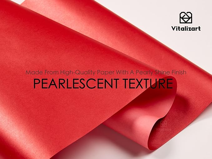 Vitalizart Red Wrapping Paper Set 17" Pearly-Lustre With Silk Like Satin Ribbon & Gift Tags Recyclable Christmas Gift Wrapping Birthday Baby Shower Wedding Handmade Crafts 197"(16.4 Ft)