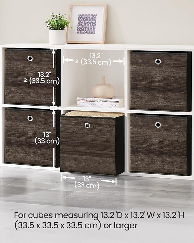 SONGMICS Storage Cubes, Set of 6 Storage Bins with Handles, Foldable Oxford Fabric and Non-Woven Fabric Storage Boxes, 13 x 13 x 13 Inches, Fit Cube Storage Unit, Chestnut Brown URFB133K01