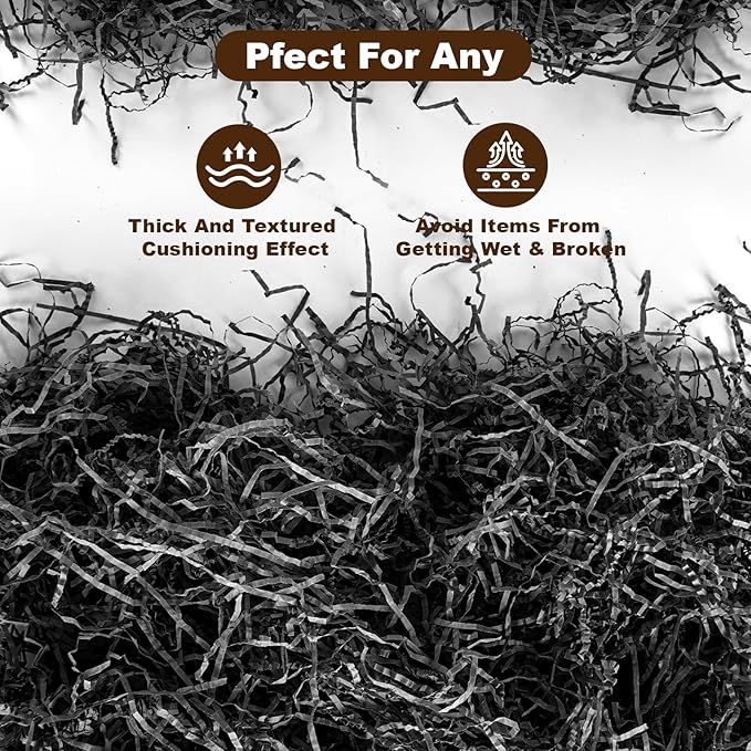 2LB Crinkle Cut Paper Shred Filler,Shredded Paper For Gift Basket Filler,White Confetti,Crinkle Cut Papers For Gifts Wrapping, Basket Filling, Birthdays, Weddings, Anniversaries-Black