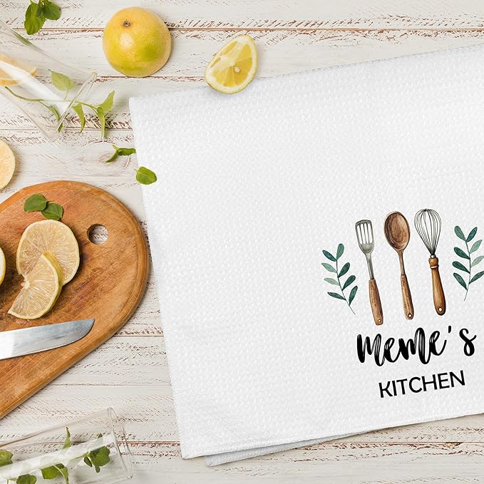Meme's Kitchen Towels, Meme Grandma Christmas Birthday Gifts Hand Towels for Grandma Meme from Grandkids, Rustic Farmhouse Decorative Tea Dish Towels for Room Mother's Day Decor 16x24 in