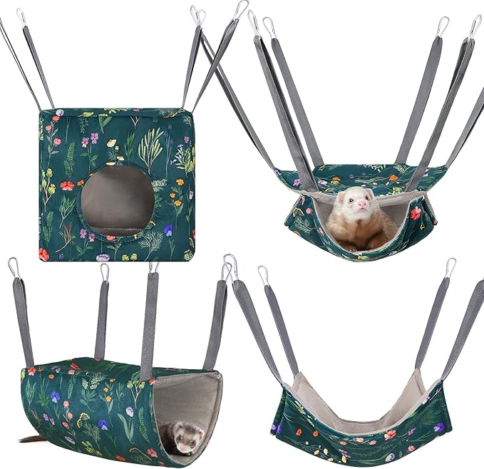Glittme 4 Pack Cozy Ferret Hammock, Soft Washable Cage Bed for Small Animals