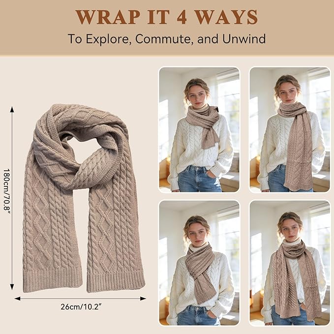 QUIRAI Winter Hat Gloves Scarf Set Women, Fleece Lined Beanie with Pom, Scarf Neck Warmer Touchscreen Gloves 3 in 1 Gift Set