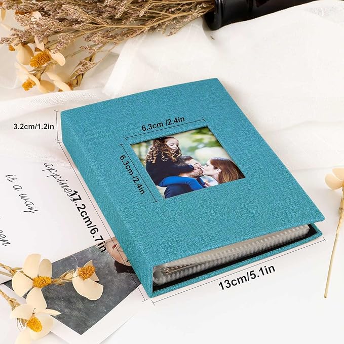 Ywlake Photo Album 4x6 100 Pockets 2 Packs, Small Mini Capacity Linen Photo Album Bulk Sets, Each Pack Holds 100 Top Loader Vertical Only Picture for Kids Boy Girls Teal