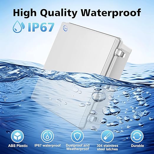 Waterproof Outdoor IP67 Junction Box(20.1"x16.1"x7.9") with Mounting Plate, Hinged Grey Cover and Wall Brackets - Weatherproof ABS Plastic Electrical Enclosure for DIY Projects(510x410x200mm)