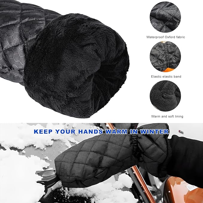 Car Ice Scraper, Auto Windshield Ice Shovel with Warm Thermal Waterproof Glove, Scratch-Free Car Window Snow Scraper Mitt Windproof Winter Cleaning Tool for Most Vehicles (Blue)