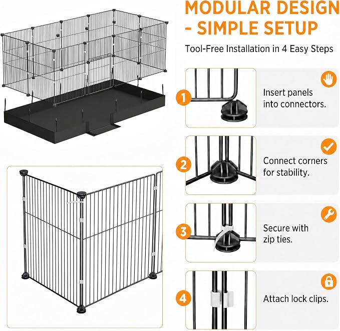 Guinea Pig Cages DIY Small Animal Playpen with Waterproof Liner, Expandable Cage for Guinea Pigs, Metal Wire Yard Fence Rabbit Cage