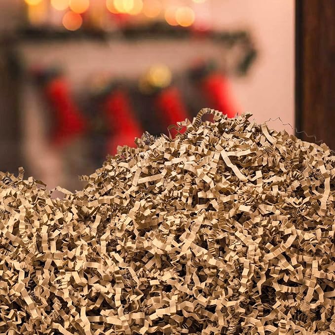 NEWMIAO 1 LB Brown Crinkle Cut Paper Shred Filler for Gift Baskets Stuffing, Shredded Crinkle Paper for Gift Box Bag Basket Filler Decoration Christmas Wedding Birthday Bridesmaid Gift Wrapping