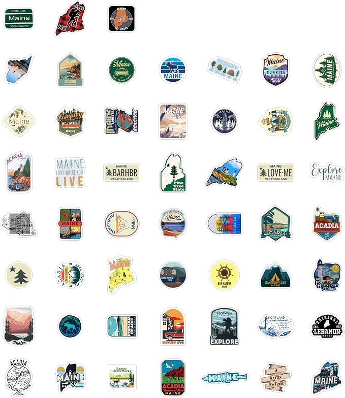 100Pcs Maine Stickers for Water Bottle and Laptop - State Souvenirs, Decorations & Gifts, Waterproof Vinyl Decals, Gifts for Women & Men