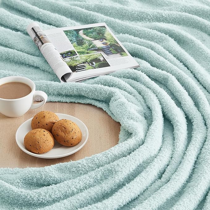 CYMULA Knit Throw Blanket for Couch Sky Blue - Super Soft Lightweight Plush Fuzzy Fluffy Cozy Blankets and Throws for Sofa Bed, 60 x 80 inches